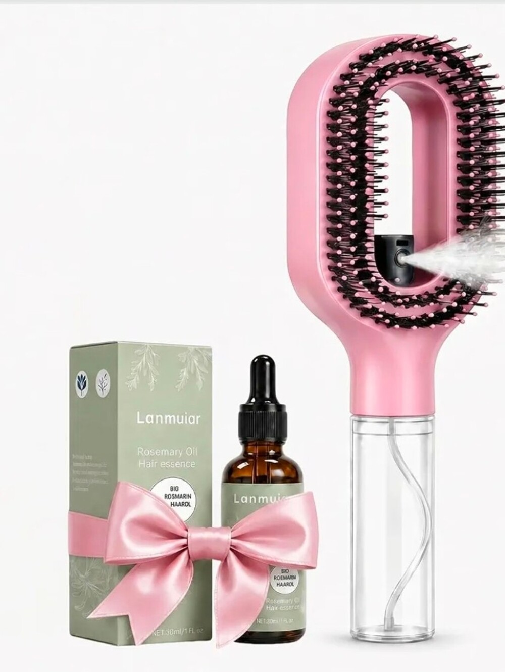 💄 3-in-1 Hair Brush w/ Spray Mister & Rosemary Oil, Detangling Hair Brush